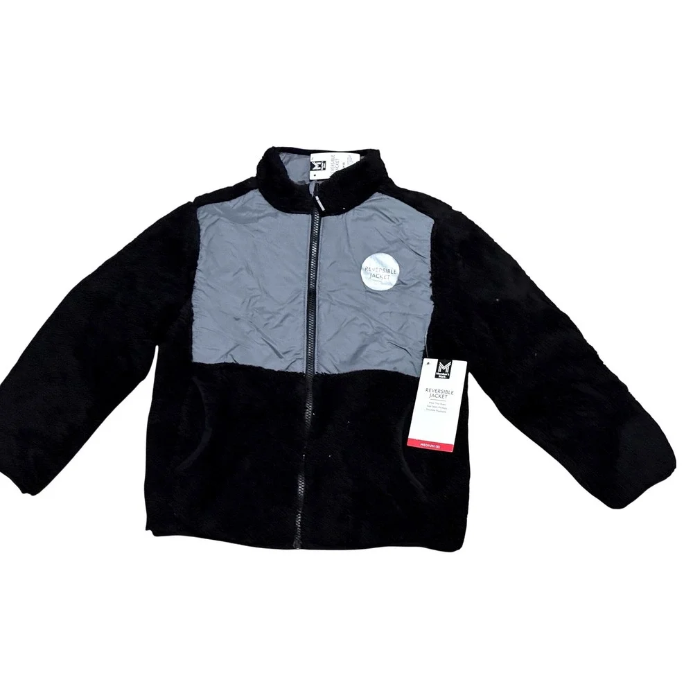 Member's Mark Boys Reversible Jacket Black Grey Faux Fur Quilted Size M 8 NEW